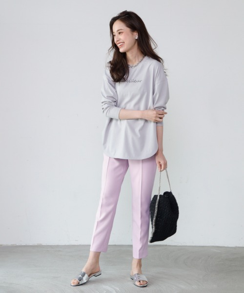 M.deux（エムドゥ）の「リボン付きハイウエストパンツ（スラックス・レディース・ライトグレー/ピンク・SMALL/MEDIUM）」の4枚目の写真