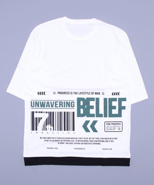 Blue Standard （ブルースタンダード）の「【BLUE STANDARD/ブルースタンダード】フェイクレイヤード プリント　バックプリント　BIGTシャツ　ビッグシルエット ストリート 韓国ストリート（Tシャツ/カットソー・メンズ・ブラック/ベージュ/ホワイト・LARGE/MEDIUM/X-LARGE）」の4枚目の写真