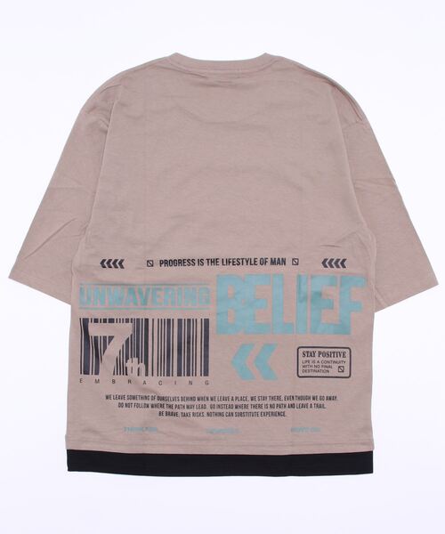 Blue Standard （ブルースタンダード）の「【BLUE STANDARD/ブルースタンダード】フェイクレイヤード プリント　バックプリント　BIGTシャツ　ビッグシルエット ストリート 韓国ストリート（Tシャツ/カットソー・メンズ・ブラック/ベージュ/ホワイト・LARGE/MEDIUM/X-LARGE）」の5枚目の写真