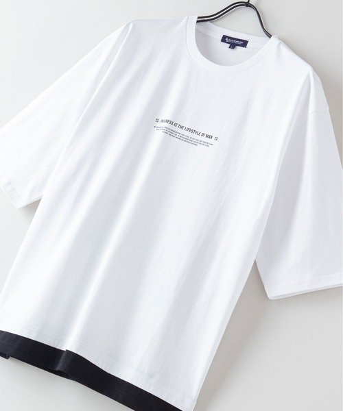 Blue Standard （ブルースタンダード）の「【BLUE STANDARD/ブルースタンダード】フェイクレイヤード プリント　バックプリント　BIGTシャツ　ビッグシルエット ストリート 韓国ストリート（Tシャツ/カットソー・メンズ・ブラック/ベージュ/ホワイト・LARGE/MEDIUM/X-LARGE）」の2枚目の写真