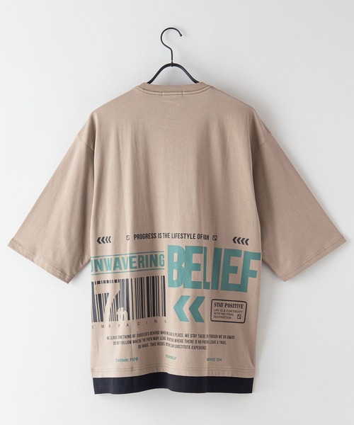 Blue Standard （ブルースタンダード）の「【BLUE STANDARD/ブルースタンダード】フェイクレイヤード プリント　バックプリント　BIGTシャツ　ビッグシルエット ストリート 韓国ストリート（Tシャツ/カットソー・メンズ・ブラック/ベージュ/ホワイト・LARGE/MEDIUM/X-LARGE）」の11枚目の写真