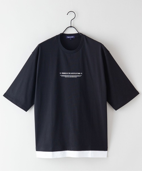 Blue Standard （ブルースタンダード）の「【BLUE STANDARD/ブルースタンダード】フェイクレイヤード プリント　バックプリント　BIGTシャツ　ビッグシルエット ストリート 韓国ストリート（Tシャツ/カットソー・メンズ・ブラック/ベージュ/ホワイト・LARGE/MEDIUM/X-LARGE）」の8枚目の写真