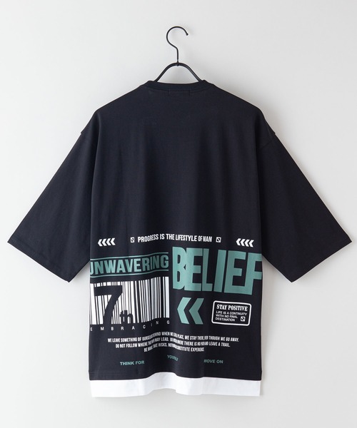 Blue Standard （ブルースタンダード）の「【BLUE STANDARD/ブルースタンダード】フェイクレイヤード プリント　バックプリント　BIGTシャツ　ビッグシルエット ストリート 韓国ストリート（Tシャツ/カットソー・メンズ・ブラック/ベージュ/ホワイト・LARGE/MEDIUM/X-LARGE）」の9枚目の写真