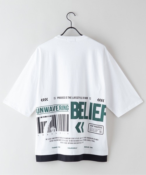 Blue Standard （ブルースタンダード）の「【BLUE STANDARD/ブルースタンダード】フェイクレイヤード プリント　バックプリント　BIGTシャツ　ビッグシルエット ストリート 韓国ストリート（Tシャツ/カットソー・メンズ・ブラック/ベージュ/ホワイト・LARGE/MEDIUM/X-LARGE）」の7枚目の写真