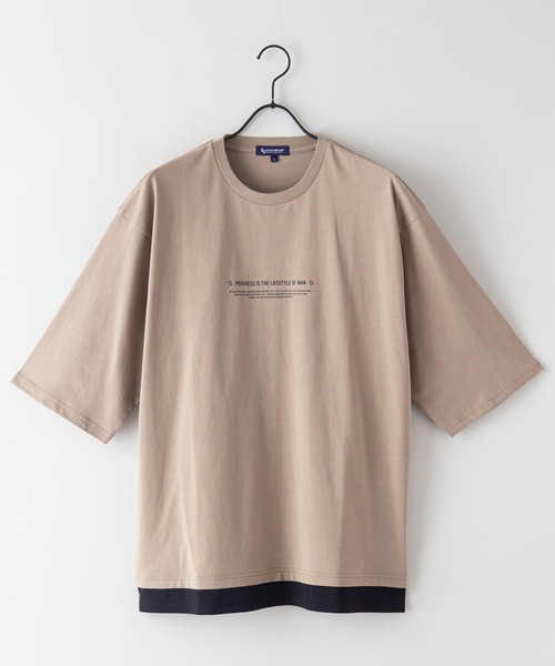 Blue Standard （ブルースタンダード）の「【BLUE STANDARD/ブルースタンダード】フェイクレイヤード プリント　バックプリント　BIGTシャツ　ビッグシルエット ストリート 韓国ストリート（Tシャツ/カットソー・メンズ・ブラック/ベージュ/ホワイト・LARGE/MEDIUM/X-LARGE）」の10枚目の写真