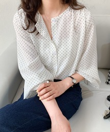 ゆったりルーズオーバードット柄ブラウス