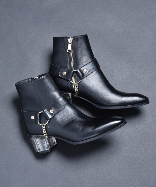 endevice(エンデヴァイス)の「クリアヒール リングベルト レザー ヒールブーツ / サイドジップ(ブーツ・メンズ・ブラック・40/44/42)」の7枚目の写真