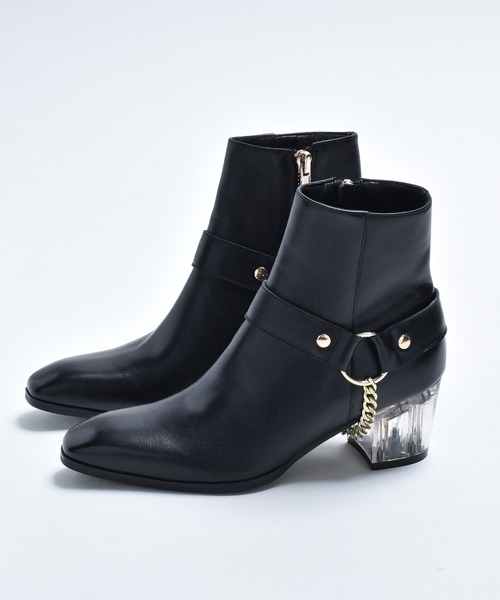 endevice(エンデヴァイス)の「クリアヒール リングベルト レザー ヒールブーツ / サイドジップ(ブーツ・メンズ・ブラック・40/44/42)」の4枚目の写真