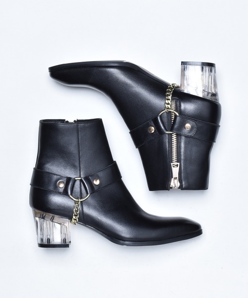 endevice(エンデヴァイス)の「クリアヒール リングベルト レザー ヒールブーツ / サイドジップ(ブーツ・メンズ・ブラック・40/44/42)」の10枚目の写真