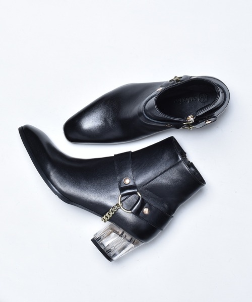 endevice(エンデヴァイス)の「クリアヒール リングベルト レザー ヒールブーツ / サイドジップ(ブーツ・メンズ・ブラック・40/44/42)」の5枚目の写真