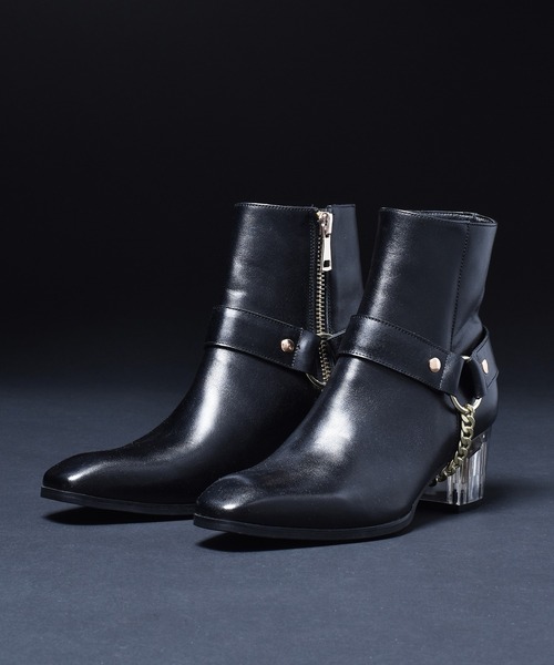 endevice(エンデヴァイス)の「クリアヒール リングベルト レザー ヒールブーツ / サイドジップ(ブーツ・メンズ・ブラック・40/44/42)」の2枚目の写真