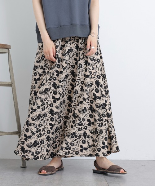 PUAL CE CIN（ピュアルセシン）の「花柄プリントスカート（スカート・レディース・ブラック/ベージュ/アイボリー・FREE）」の3枚目の写真