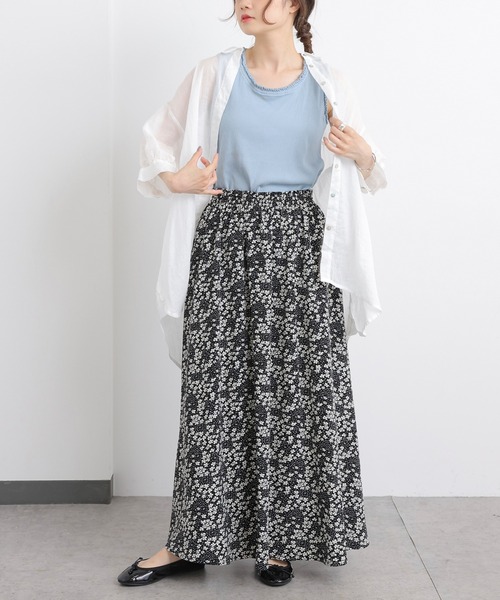 PUAL CE CIN（ピュアルセシン）の「花柄プリントスカート（スカート・レディース・ブラック/ベージュ/アイボリー・FREE）」の7枚目の写真