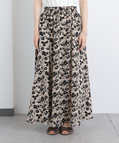 PUAL CE CIN（ピュアルセシン）の「花柄プリントスカート（スカート・レディース・ブラック/ベージュ/アイボリー・FREE）」の9枚目の写真