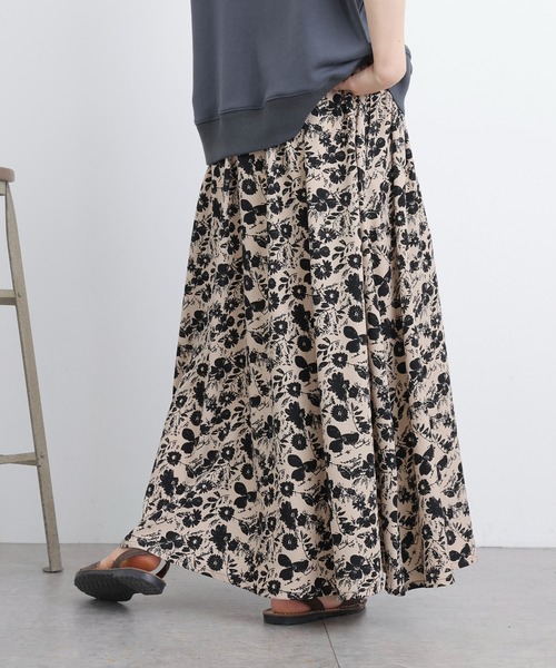 PUAL CE CIN（ピュアルセシン）の「花柄プリントスカート（スカート・レディース・ブラック/ベージュ/アイボリー・FREE）」の21枚目の写真