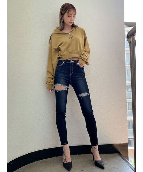 GYDA(ジェイダ)の「ハイウエスト THIGH ダメージデザイン スキニーデニムパンツ(デニムパンツ・レディース・ライトブルー/インディゴブルー・SMALL/MEDIUM/X-SMALL)」の20枚目の写真
