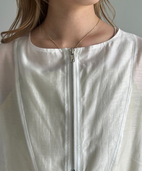 CAPRICIEUX LE'MAGE（カプリシューレマージュ）の「シアーハーフジップシャツ（シャツ/ブラウス・レディース・ホワイト/ブラック/モカ・FREE）」の8枚目の写真