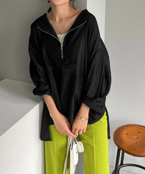 CAPRICIEUX LE'MAGE（カプリシューレマージュ）の「シアーハーフジップシャツ（シャツ/ブラウス・レディース・ホワイト/ブラック/モカ・FREE）」の16枚目の写真