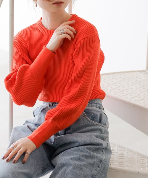 frames RAY CASSIN（フレームスレイカズン）の「ボリュームスリーブリブニット（ニット/セーター・レディース・ブラック/ベージュ/オフホワイト/ピンク/ターコイズブルー/イエロー/オレンジ/グリーン/ブルー/ラベンダー・FREE）」の10枚目の写真