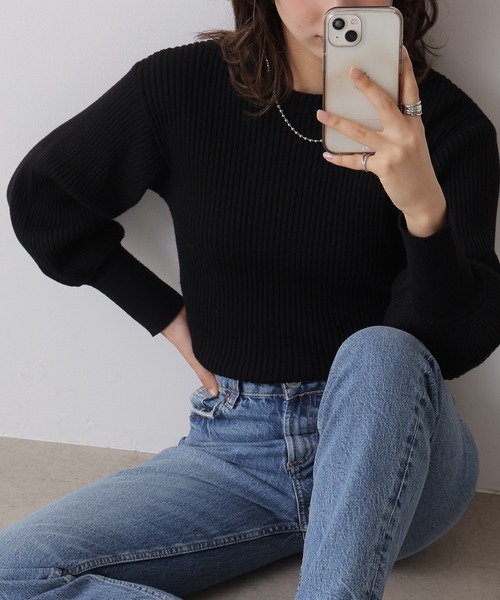 frames RAY CASSIN（フレームスレイカズン）の「ボリュームスリーブリブニット（ニット/セーター・レディース・ブラック/ベージュ/オフホワイト/ピンク/ターコイズブルー/イエロー/オレンジ/グリーン/ブルー/ラベンダー・FREE）」の3枚目の写真