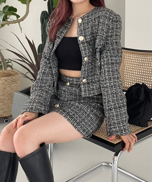 Heather（ヘザー）の「ツイードジャケット　156679（ノーカラージャケット・レディース・ブラック/オフホワイト・FREE）」の2枚目の写真