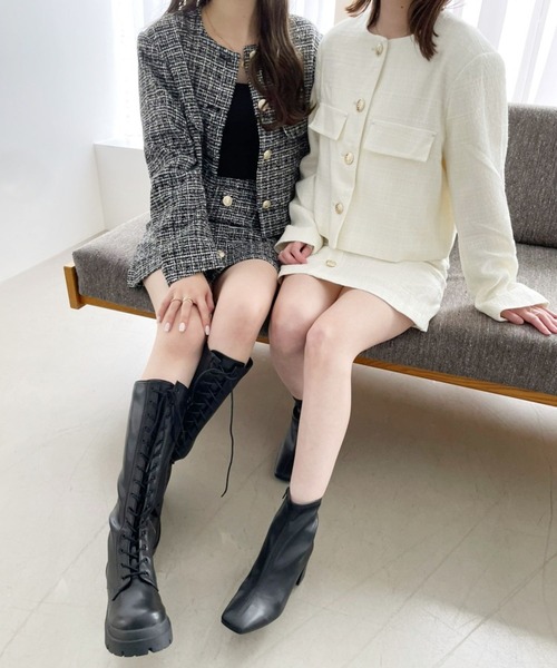 Heather（ヘザー）の「ツイードジャケット　156679（ノーカラージャケット・レディース・ブラック/オフホワイト・FREE）」の8枚目の写真