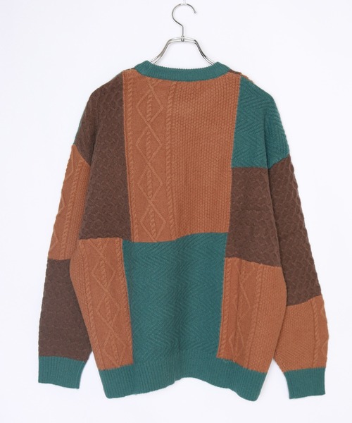 WESTSEA(ウエストシー)の「編み柄ブロッキング パッチワークケーブルニット(ニット/セーター・メンズ・ネイビー/グリーン/ブラック・M/L)」の7枚目の写真