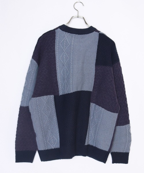 WESTSEA(ウエストシー)の「編み柄ブロッキング パッチワークケーブルニット(ニット/セーター・メンズ・ネイビー/グリーン/ブラック・M/L)」の6枚目の写真