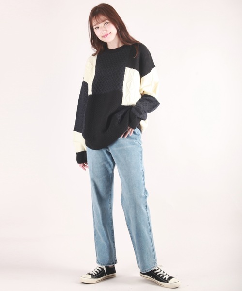 WESTSEA(ウエストシー)の「編み柄ブロッキング パッチワークケーブルニット(ニット/セーター・メンズ・ネイビー/グリーン/ブラック・M/L)」の14枚目の写真