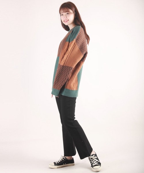 WESTSEA(ウエストシー)の「編み柄ブロッキング パッチワークケーブルニット(ニット/セーター・メンズ・ネイビー/グリーン/ブラック・M/L)」の10枚目の写真
