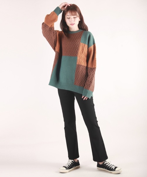 WESTSEA(ウエストシー)の「編み柄ブロッキング パッチワークケーブルニット(ニット/セーター・メンズ・ネイビー/グリーン/ブラック・M/L)」の11枚目の写真