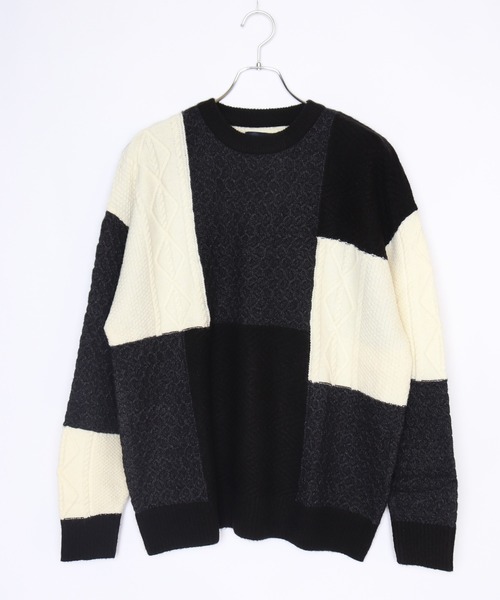 WESTSEA(ウエストシー)の「編み柄ブロッキング パッチワークケーブルニット(ニット/セーター・メンズ・ネイビー/グリーン/ブラック・M/L)」の15枚目の写真
