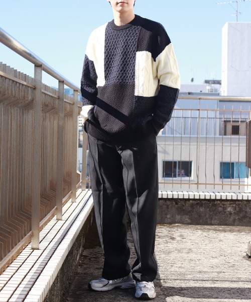 WESTSEA(ウエストシー)の「編み柄ブロッキング パッチワークケーブルニット(ニット/セーター・メンズ・ネイビー/グリーン/ブラック・M/L)」の16枚目の写真