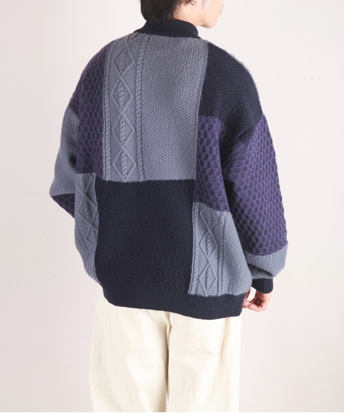 WESTSEA(ウエストシー)の「編み柄ブロッキング パッチワークケーブルニット(ニット/セーター・メンズ・ネイビー/グリーン/ブラック・M/L)」の20枚目の写真