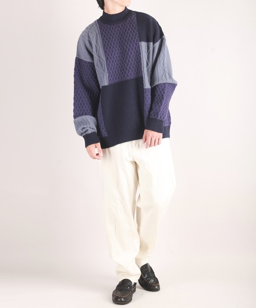 WESTSEA(ウエストシー)の「編み柄ブロッキング パッチワークケーブルニット(ニット/セーター・メンズ・ネイビー/グリーン/ブラック・M/L)」の21枚目の写真