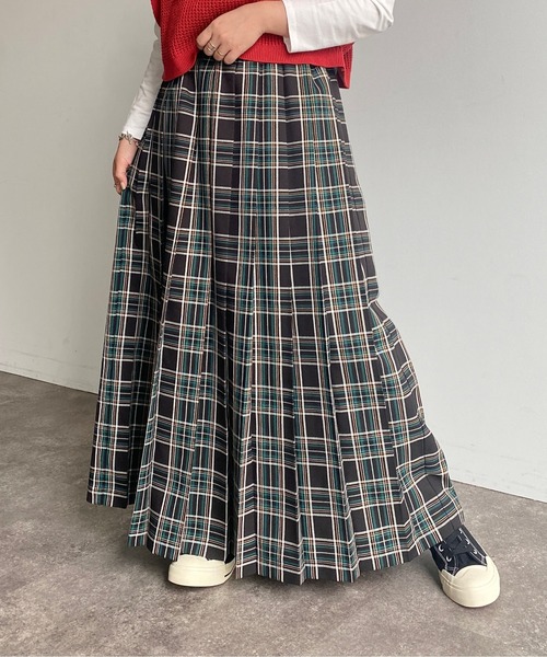 CPCM（シーピーシーエム）の「チェックプリーツロングスカート（スカート・レディース・ブラック/キャメル/ブルー・FREE）」の2枚目の写真