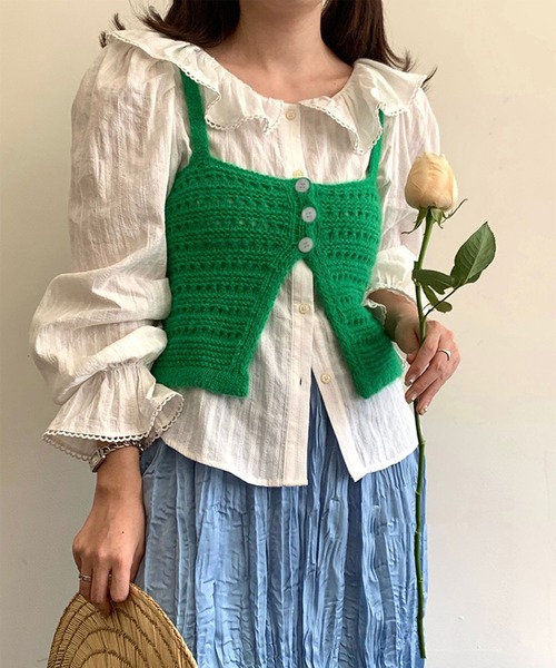 me+em select（ミームセレクト）の「【 ８色展開 】２way スリットカラーニットビスチェ（ベスト・レディース・レッド/ダークブルー/ブラウン/ライトグリーン/アイボリー/グリーン/ブルー/ライトブラウン・FREE）」の12枚目の写真