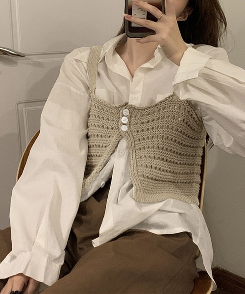 me+em select（ミームセレクト）の「【 ８色展開 】２way スリットカラーニットビスチェ（ベスト・レディース・レッド/ダークブルー/ブラウン/ライトグリーン/アイボリー/グリーン/ブルー/ライトブラウン・FREE）」の17枚目の写真