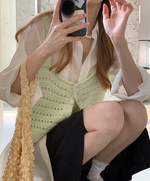 me+em select（ミームセレクト）の「【 ８色展開 】２way スリットカラーニットビスチェ（ベスト・レディース・レッド/ダークブルー/ブラウン/ライトグリーン/アイボリー/グリーン/ブルー/ライトブラウン・FREE）」の21枚目の写真