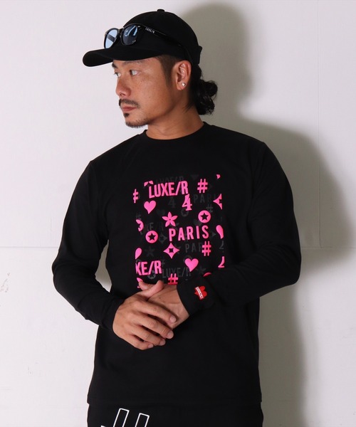 LUXE/R(ラグジュ)の「(RM)【ユニセックス】【LUXE/R】モノグラム プリント 長袖 Tシャツ(Tシャツ/カットソー・メンズ・ホワイト/ブラック/グレー・LARGE/MEDIUM)」の2枚目の写真