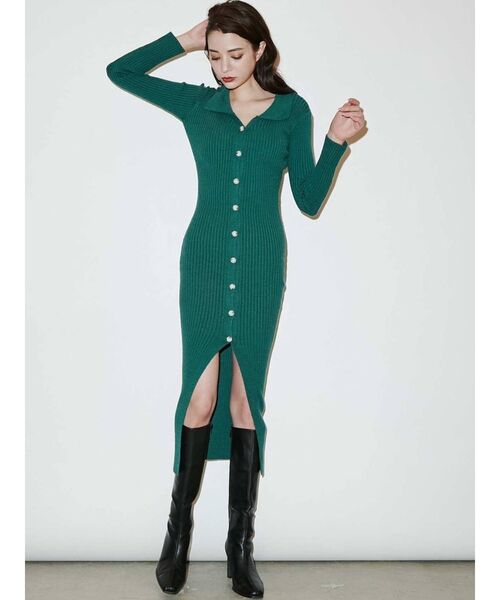 GYDA（ジェイダ）の「POLOデザイン ニットロングワンピース（ワンピース・レディース・ブラック/グリーン・FREE）」の10枚目の写真