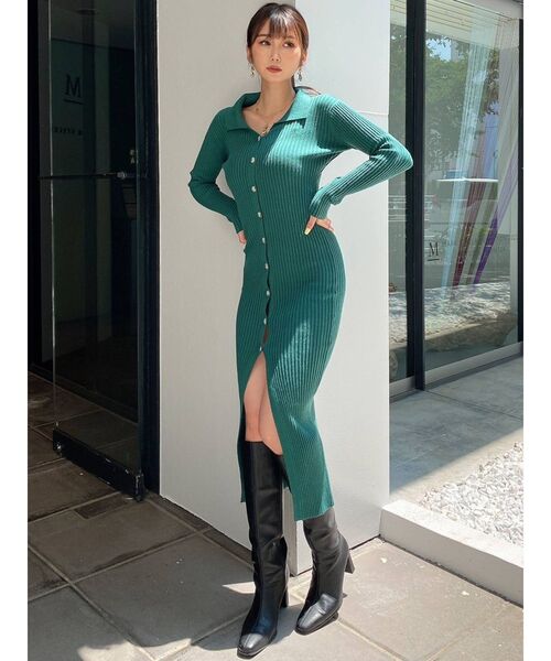 GYDA（ジェイダ）の「POLOデザイン ニットロングワンピース（ワンピース・レディース・ブラック/グリーン・FREE）」の11枚目の写真