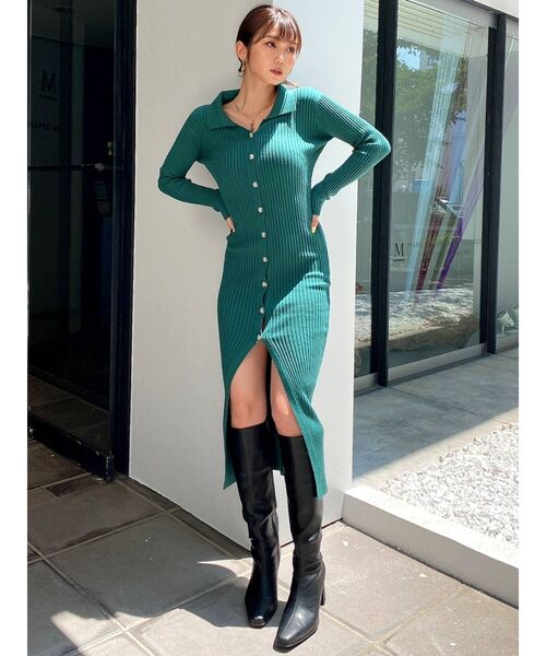 GYDA（ジェイダ）の「POLOデザイン ニットロングワンピース（ワンピース・レディース・ブラック/グリーン・FREE）」の12枚目の写真