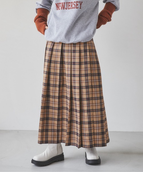 ANGIE（アンジー）の「チェックタックプリーツロングスカート（スカート・レディース・ベージュ/ブラウン/ネイビー/ブラック系1/グリーン系1/ブラウン系1/ネイビー系1・FREE）」の22枚目の写真