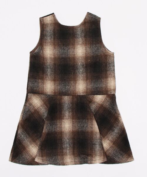coca（coca）（コカ）の「キッズ 親子お揃い前後2wayヘビーネルチェック柄フレアジャンパースカート（ジャンパースカート・キッズ・ブラウン/オレンジ・100/110/120/130）」の3枚目の写真