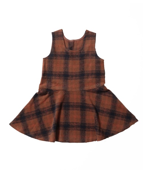 coca（coca）（コカ）の「キッズ 親子お揃い前後2wayヘビーネルチェック柄フレアジャンパースカート（ジャンパースカート・キッズ・ブラウン/オレンジ・100/110/120/130）」の14枚目の写真