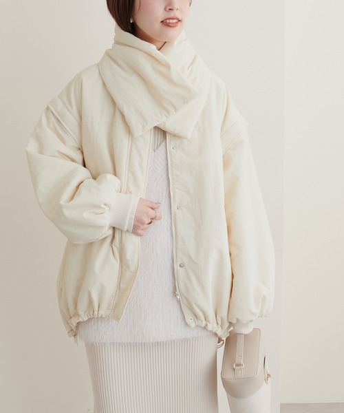 natural couture(ナチュラルクチュール)の「マフラー付きシボナイロンマルチWAYエコダウン(ダウンジャケット/コート・レディース・アイボリー/ブラック/ベージュ・FREE)」の21枚目の写真
