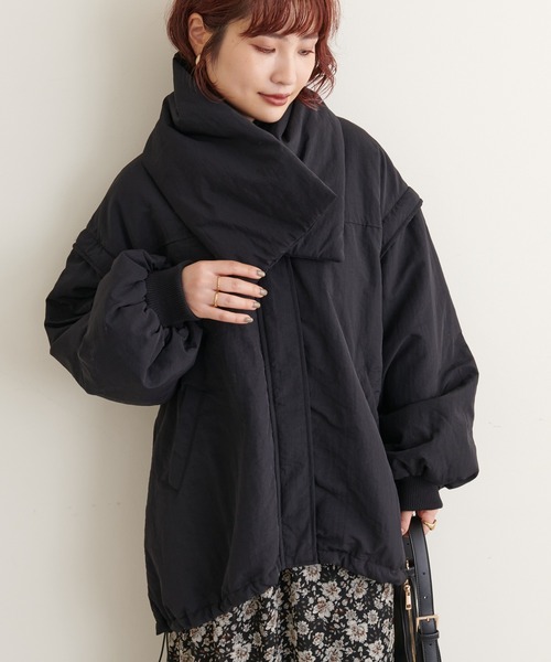 natural couture(ナチュラルクチュール)の「マフラー付きシボナイロンマルチWAYエコダウン(ダウンジャケット/コート・レディース・アイボリー/ブラック/ベージュ・FREE)」の18枚目の写真