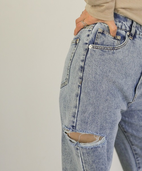 select MOCA（セレクトモカ）の「ダメージワイドデニムパンツ（デニムパンツ・レディース・インディゴブルー/ブラック/ライトブルー・SMALL/MEDIUM）」の8枚目の写真