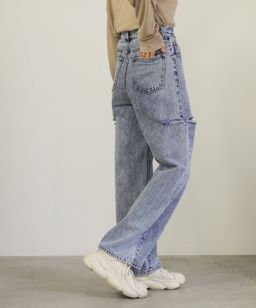 select MOCA（セレクトモカ）の「ダメージワイドデニムパンツ（デニムパンツ・レディース・インディゴブルー/ブラック/ライトブルー・SMALL/MEDIUM）」の20枚目の写真